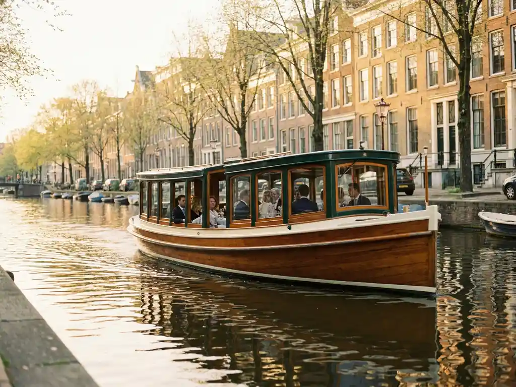 Welke arrangementen zijn er voor een voorjaarsborrel op een boot in Amsterdam?